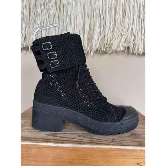 Free People X Jeffrey Campbell Ricki Hiker Boot Black Mesh Block Heel Size 8 - Picture 10 of 16
